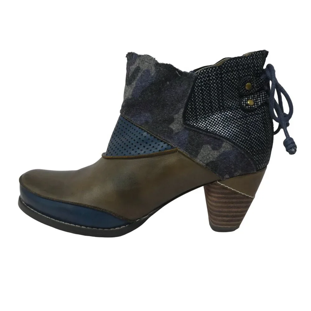 Boutique by‎ Corkys Shale Blue Brown Leather Heeled Ankle Boots Womens 8